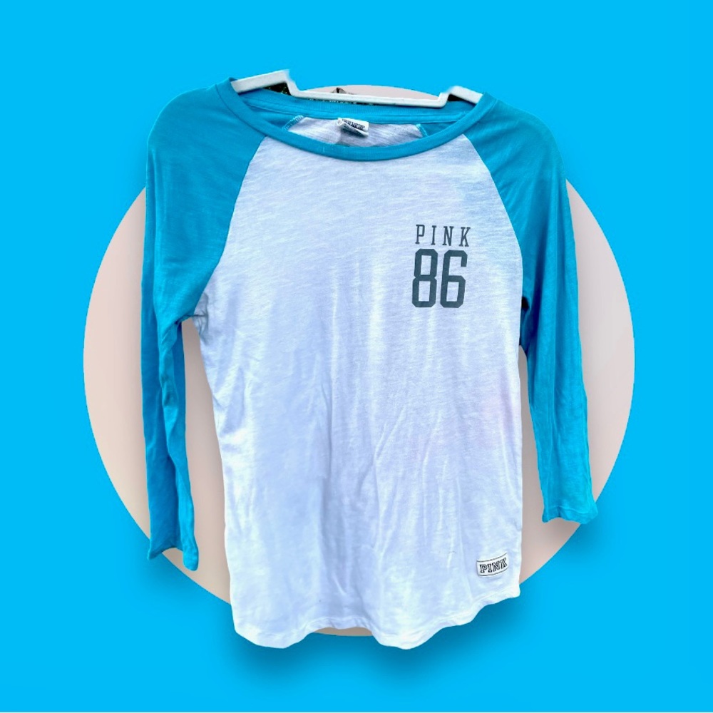 VS PINK Baseball Tee, XS, Blue/White, Good Condition, Read Description